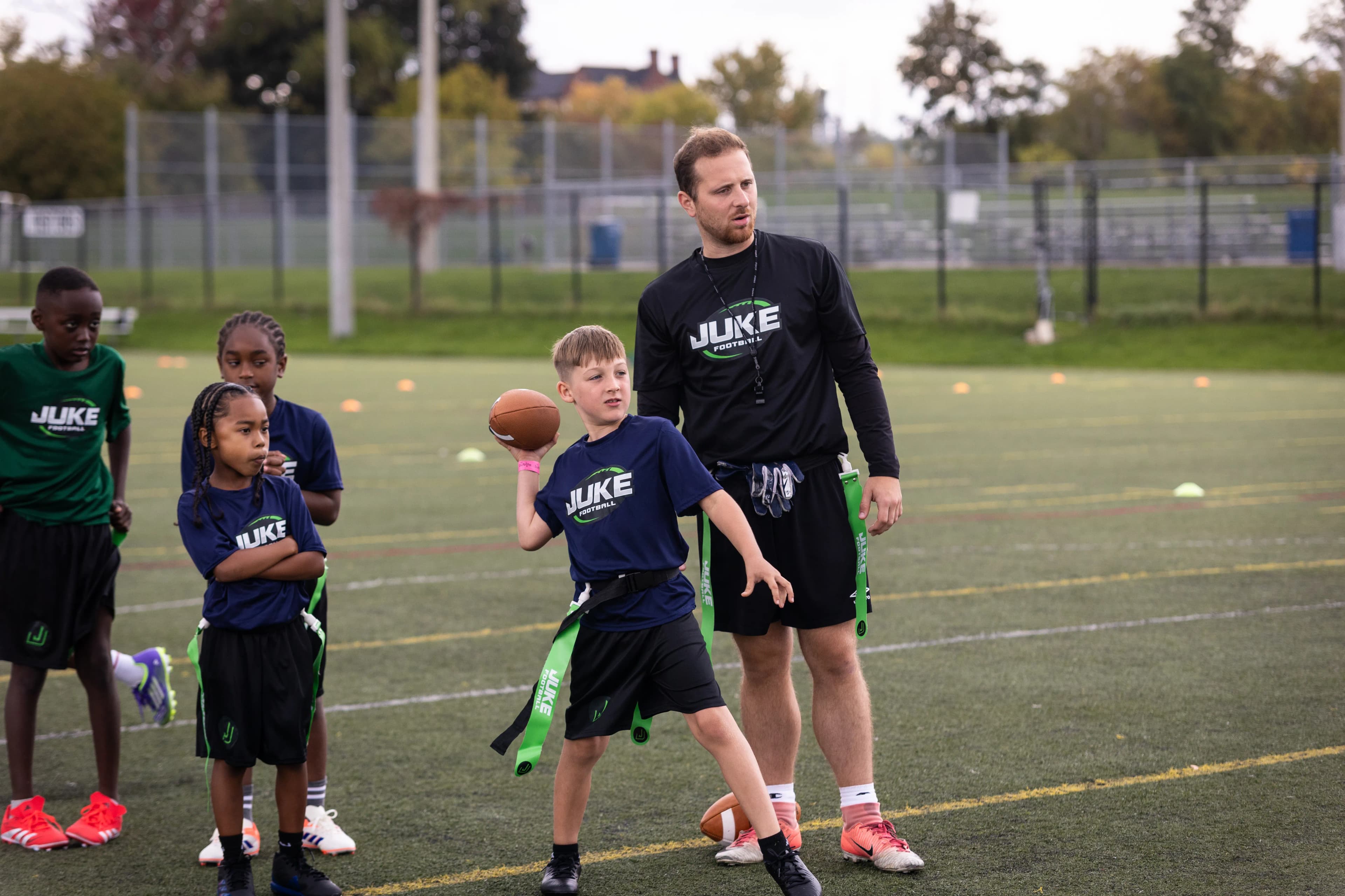 Youth flag football action